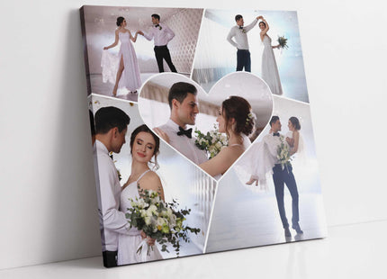 personalised photo collage 5 pictures and heart personal canvas picture print
