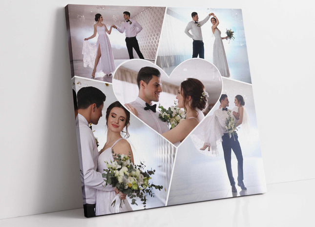 personalised photo collage 5 pictures and heart personal canvas picture print