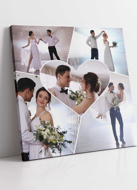 personalised photo collage 5 pictures and heart personal canvas picture print