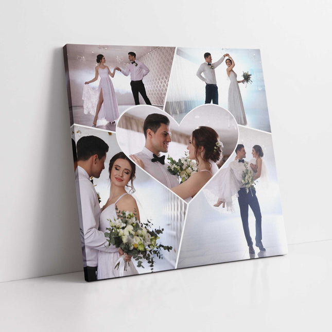 personalised photo collage 5 pictures and heart personal canvas picture print