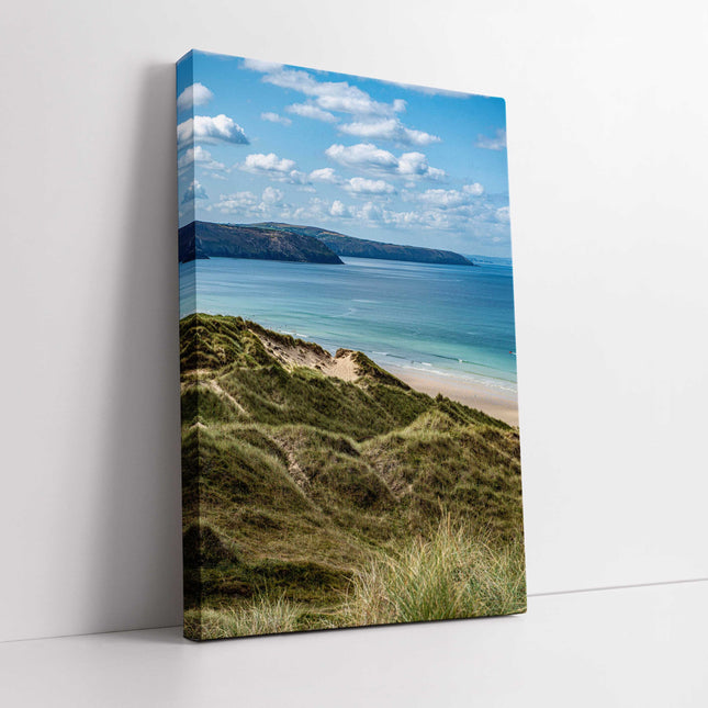cornish coast line north cornwall near perranporth portrait canvas picture print