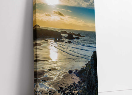 Porthcothan beach, Cornwall. Portrait view, Canvas picture Print.