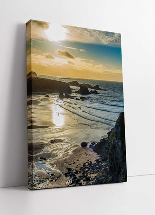 Porthcothan beach, Cornwall. Portrait view, Canvas picture Print.