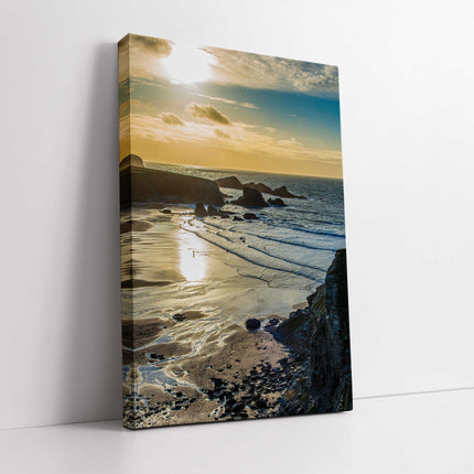 Porthcothan beach, Cornwall. Portrait view, Canvas picture Print.