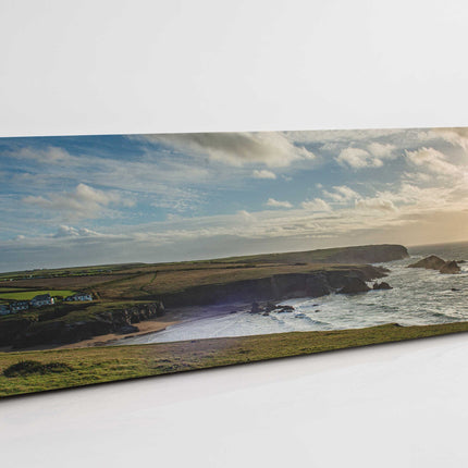 Porthcothan Bay, North Cornwall. Before sunset canvas picture print panoramic