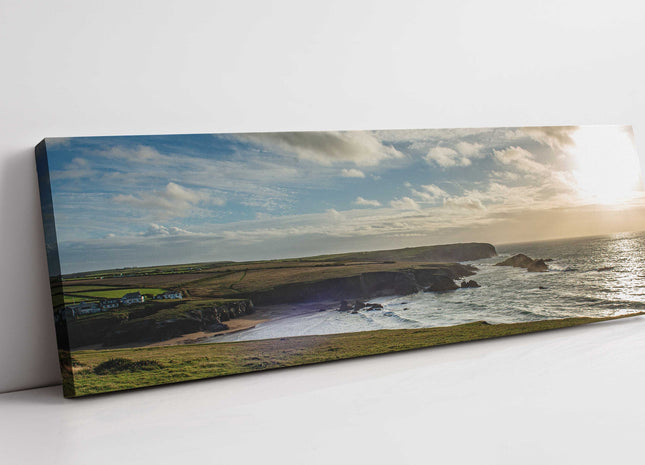 Porthcothan Bay, North Cornwall. Before sunset canvas picture print panoramic