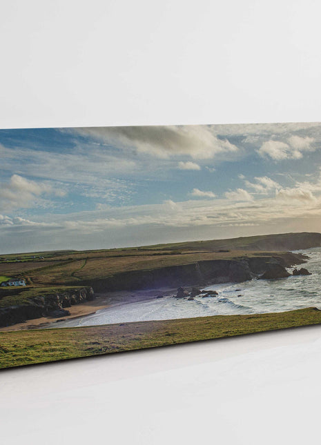 Porthcothan Bay, North Cornwall. Before sunset canvas picture print panoramic