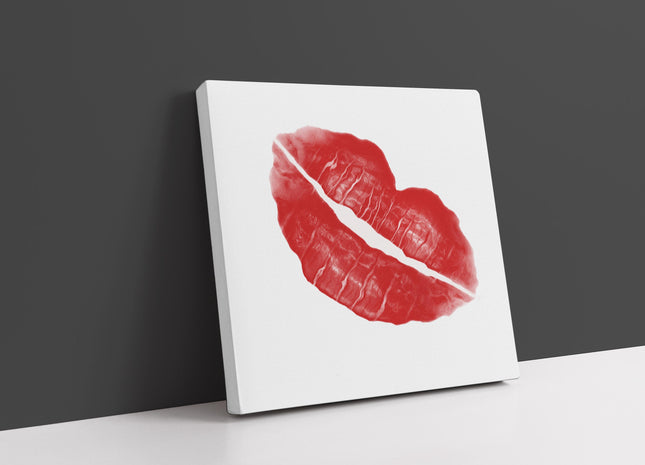 Red lips, lipstick print. Canvas picture print on white background