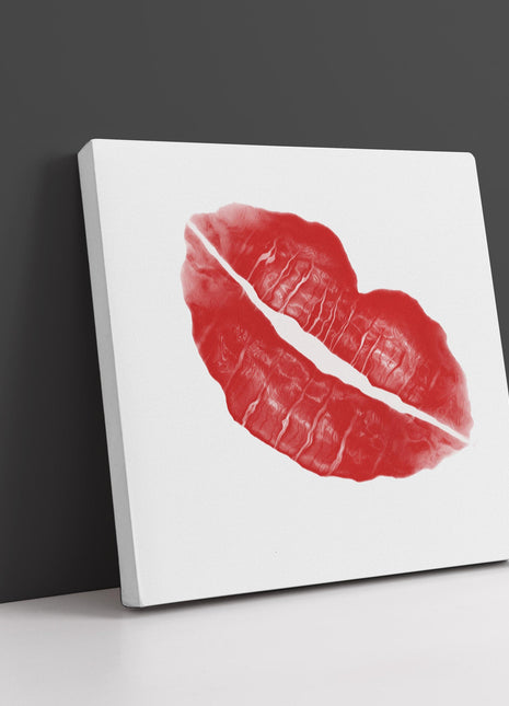 Red lips, lipstick print. Canvas picture print on white background