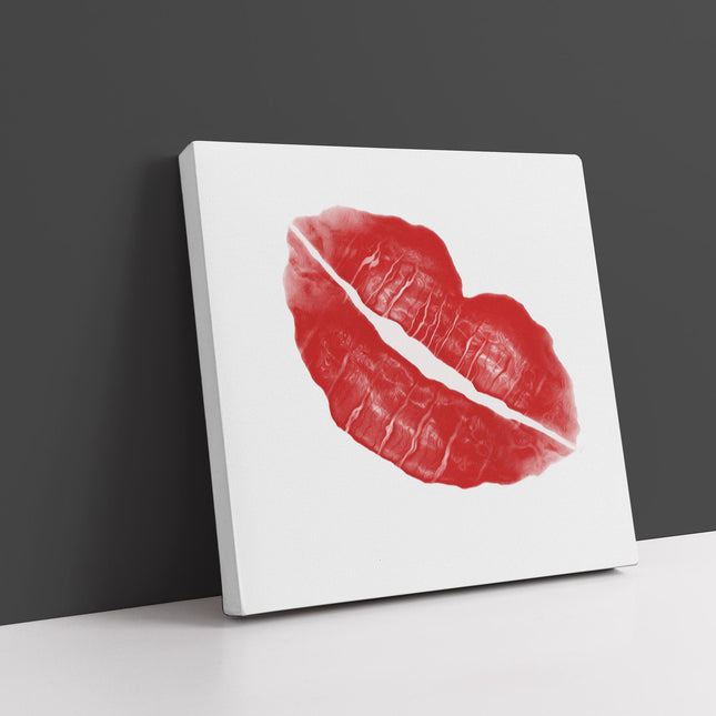 Red lips, lipstick print. Canvas picture print on white background