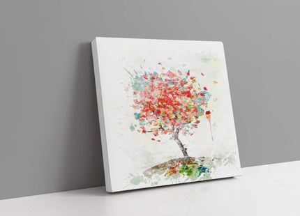 Watercolour painting Autumn tree. Colour splash paint canvas picture print