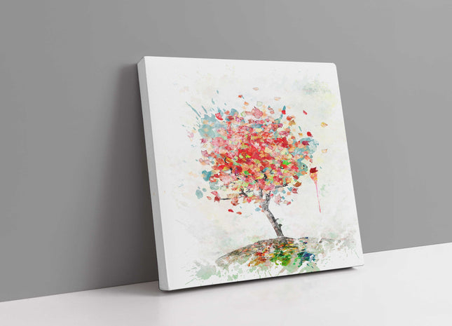 Watercolour painting Autumn tree. Colour splash paint canvas picture print