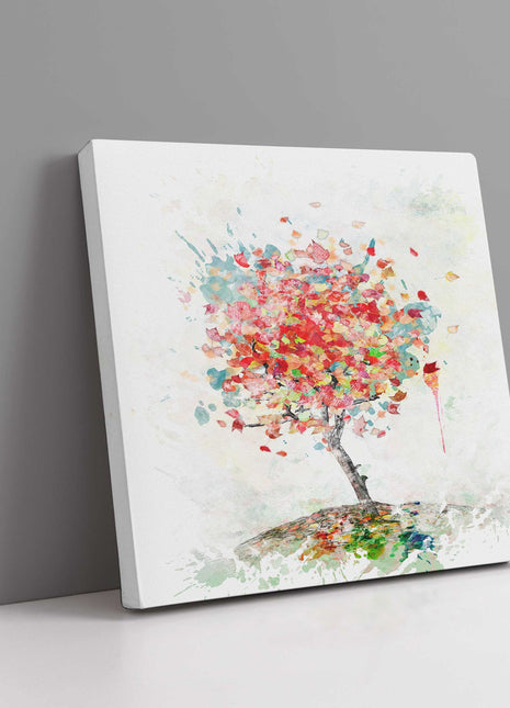 Watercolour painting Autumn tree. Colour splash paint canvas picture print