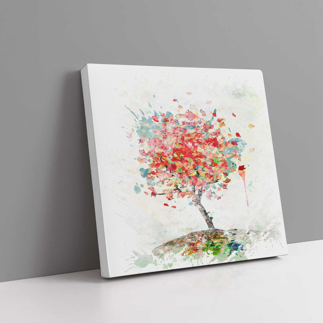 Watercolour painting Autumn tree. Colour splash paint canvas picture print