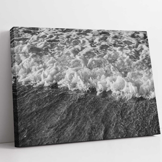 Waves rolling on Cornish beach. Printed in black and white canvas picture print