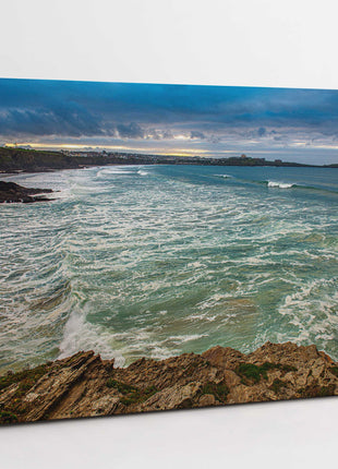 Newquay Bay coastline Cornwall. Storm from porth island canvas picture print