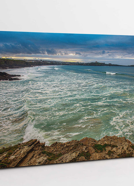 Newquay Bay coastline Cornwall. Storm from porth island canvas picture print