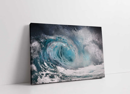 Ocean waves crashing, canvas picture print. modern wall art deep blue colours.