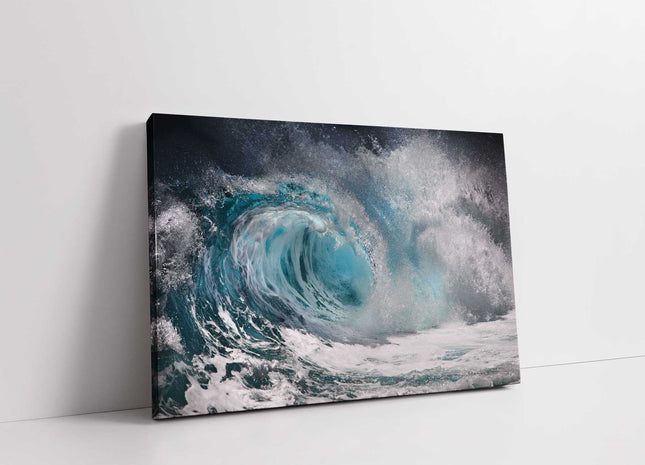 Ocean waves crashing, canvas picture print. modern wall art deep blue colours.