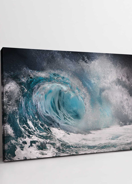Ocean waves crashing, canvas picture print. modern wall art deep blue colours.