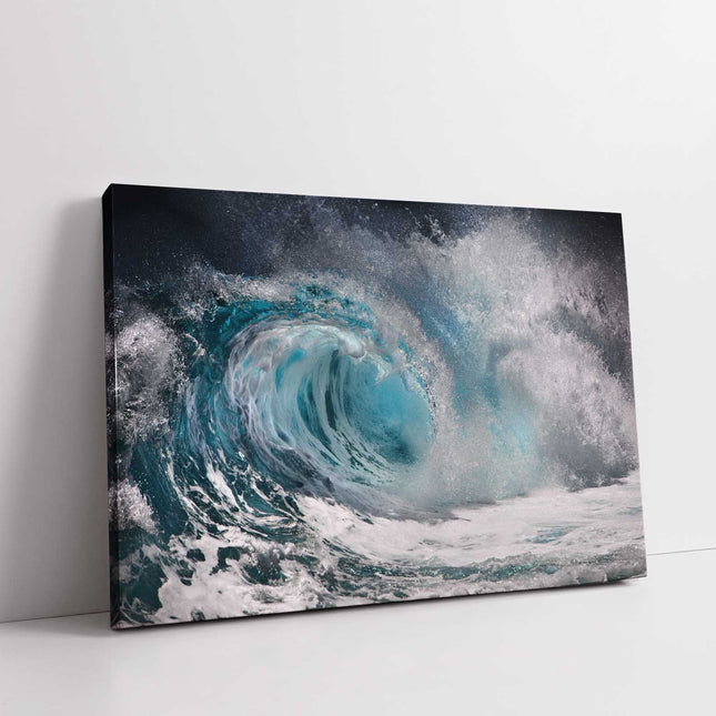 Ocean waves crashing, canvas picture print. modern wall art deep blue colours.