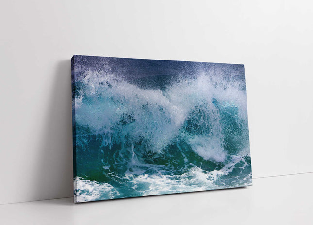 ocean waves crashing canvas picture storm beach picture abstract blue colours