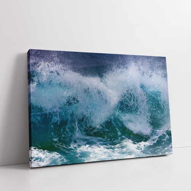 ocean waves crashing canvas picture storm beach picture abstract blue colours