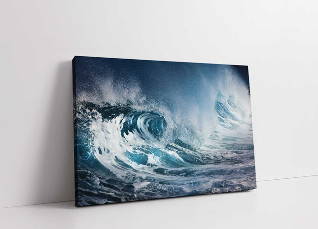 Rolling waves crashing canvas picture print. Ocean picture, deep blue colours