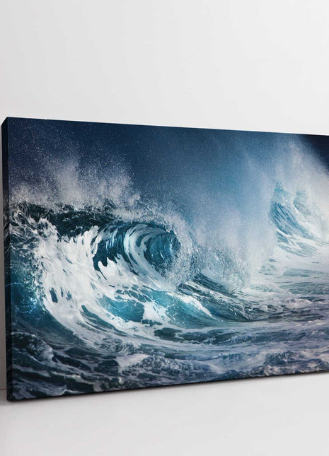 Rolling waves crashing canvas picture print. Ocean picture, deep blue colours