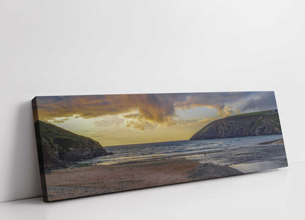 Mawgan Porth beach at sunset, Cornwall. Panoramic canvas picture print.