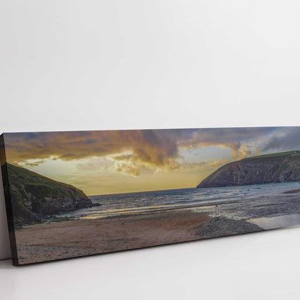 Mawgan Porth beach at sunset, Cornwall. Panoramic canvas picture print.