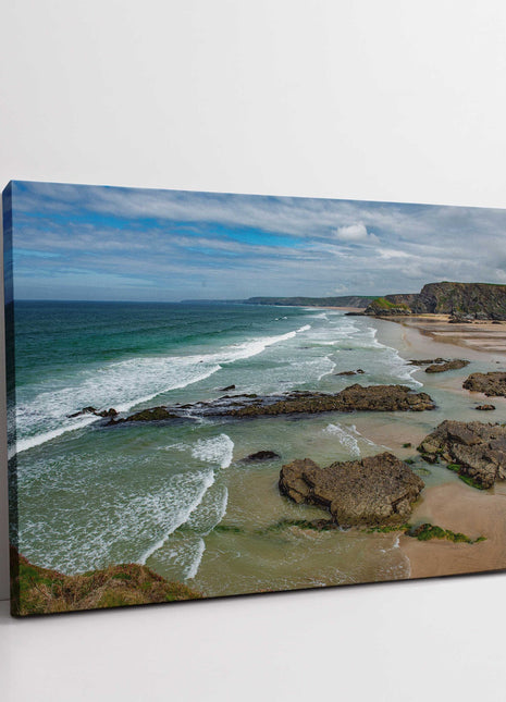 Whipsiderry Beach and Watergate Bay, North Cornwall. Canvas Picture print.