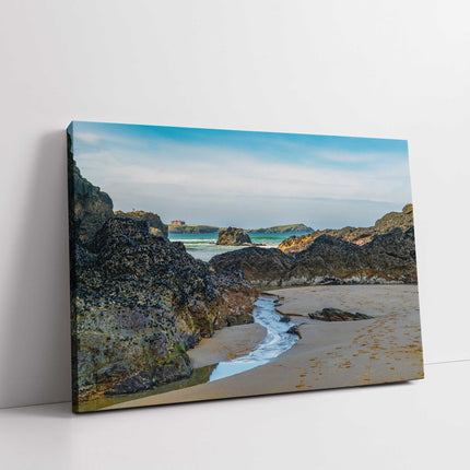 Little firstal beach low tide north cornwall coastline canvas picture print