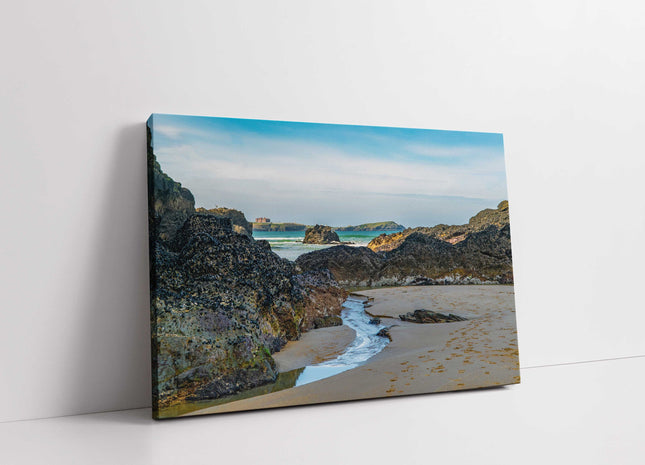 Little firstal beach low tide north cornwall coastline canvas picture print