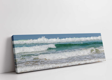 Waves on the Cornish coast. Panoramic Canvas picture print.