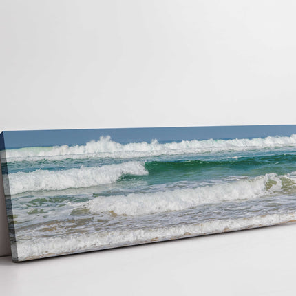 Waves on the Cornish coast. Panoramic Canvas picture print.