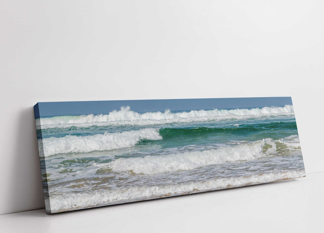 Waves on the Cornish coast. Panoramic Canvas picture print.