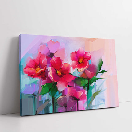 Flowers painting, Red and pink abstract. Spring flowers. Modern Canvas Print