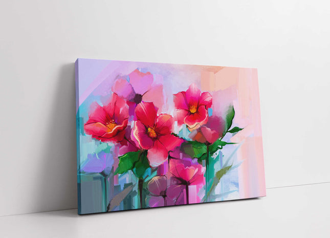 Flowers painting, Red and pink abstract. Spring flowers. Modern Canvas Print