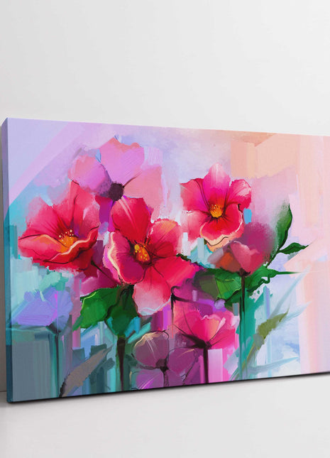 Flowers painting, Red and pink abstract. Spring flowers. Modern Canvas Print