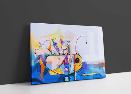 Fish in the sea, colourful abstract image. Printed and framed as a canvas print.