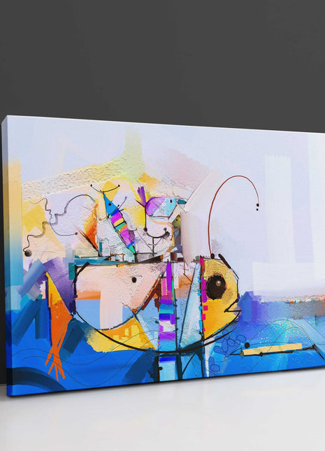 Fish in the sea, colourful abstract image. Printed and framed as a canvas print.