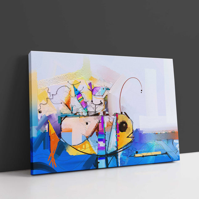 Fish in the sea, colourful abstract image. Printed and framed as a canvas print.