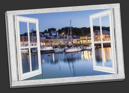 Window frame view padstow harbour canvas picture print