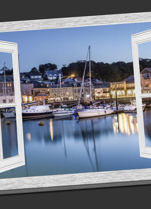 Window frame view padstow harbour canvas picture print