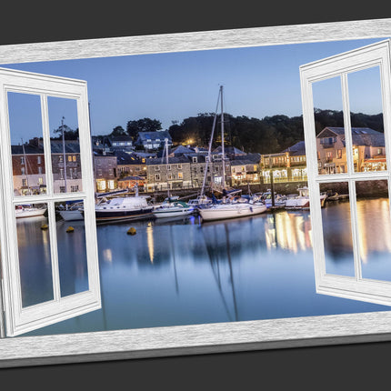 Window frame view padstow harbour canvas picture print