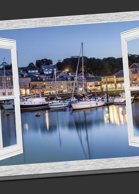 Window frame view padstow harbour canvas picture print