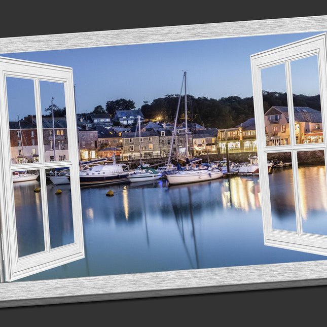 Window frame view padstow harbour canvas picture print