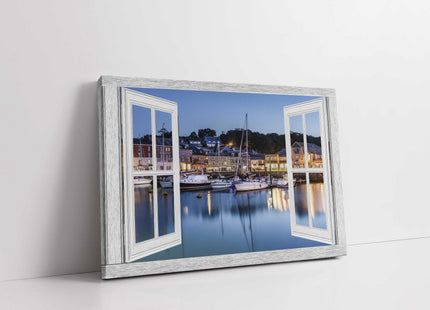 Window frame view padstow harbour canvas picture print