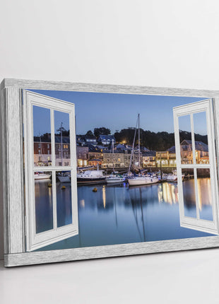 Window frame view padstow harbour canvas picture print